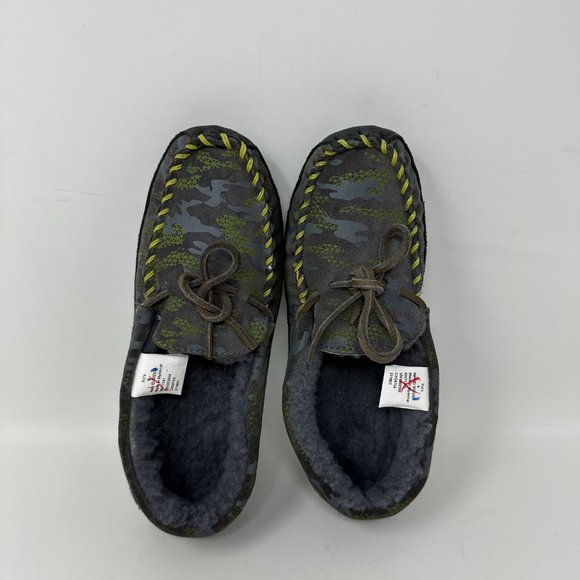 LL Bean Boys KIDS Slippers Camouflage Moccasins Suede Sheepskin Shearling - Picture 3 of 11